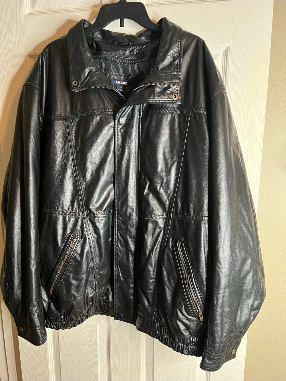 KingSize Men's Big & Tall 4XLB Black Leather Bomber Jacket w/ Zip-Out Liner MINT